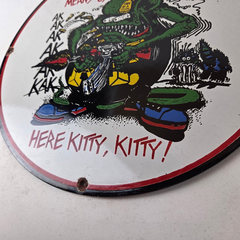 Vintage Gun Control Rat Fink Porcelain Sign - Ed Roth Gun Control Hot Rod Sign - Image 3