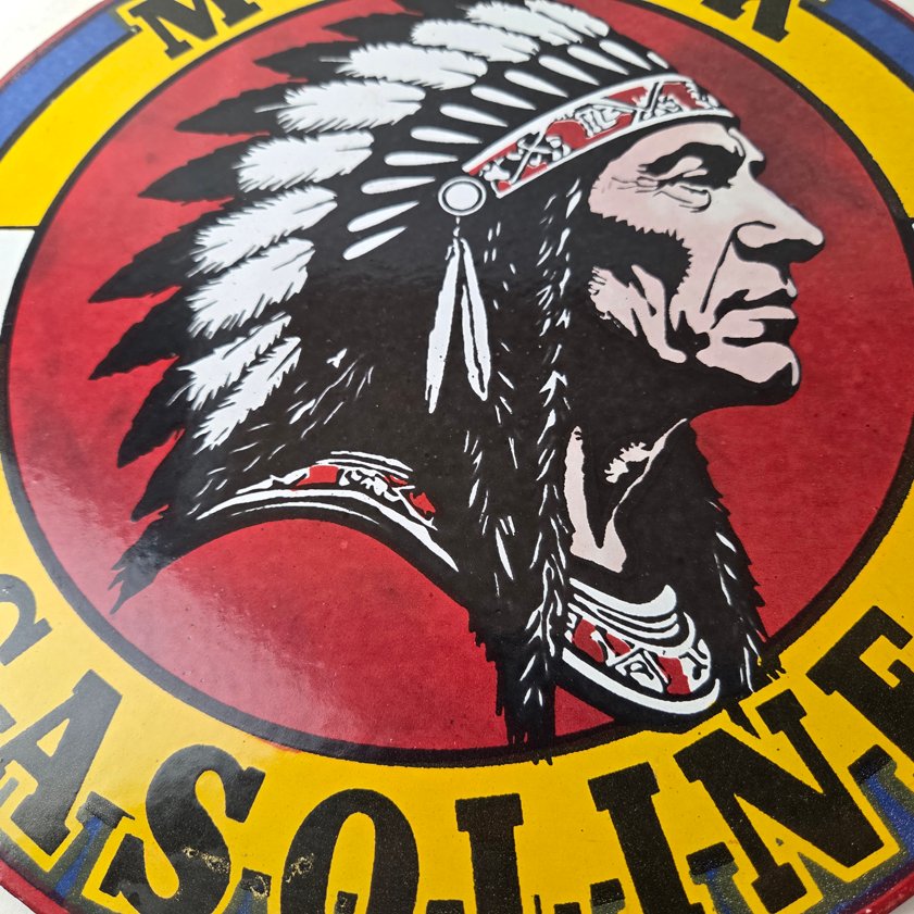 Vintage Mohawk Gasoline Sign - Gas Porcelain Service Native American Indian Sign - Image 10