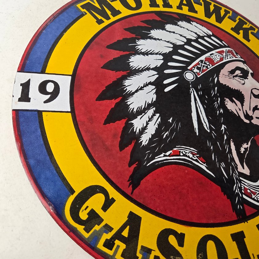 Vintage Mohawk Gasoline Sign - Gas Porcelain Service Native American Indian Sign - Image 9