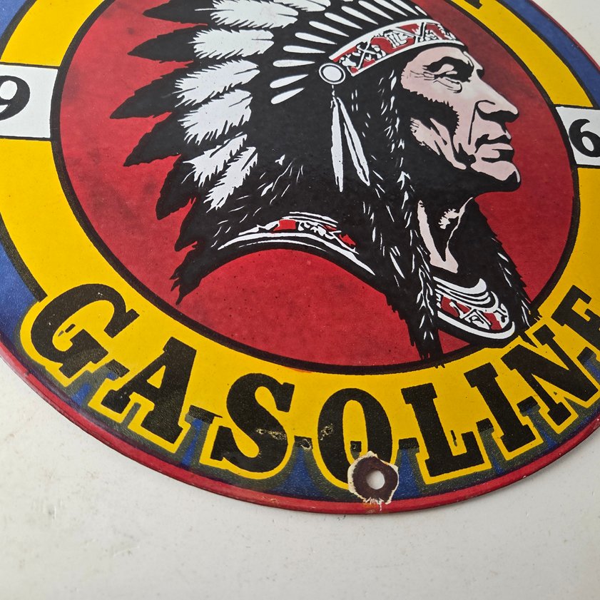 Vintage Mohawk Gasoline Sign - Gas Porcelain Service Native American Indian Sign - Image 8