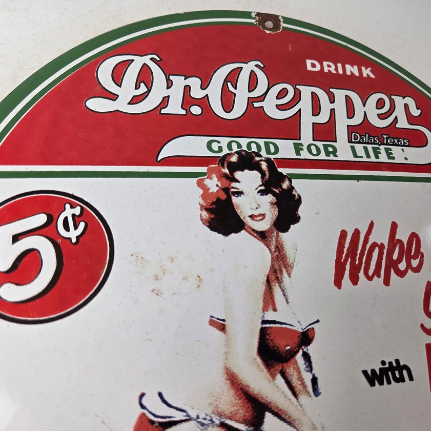 Vintage Dr Pepper Sign - Porcelain Cola Soda Beverage Gas Station Advertise Sign - Image 4