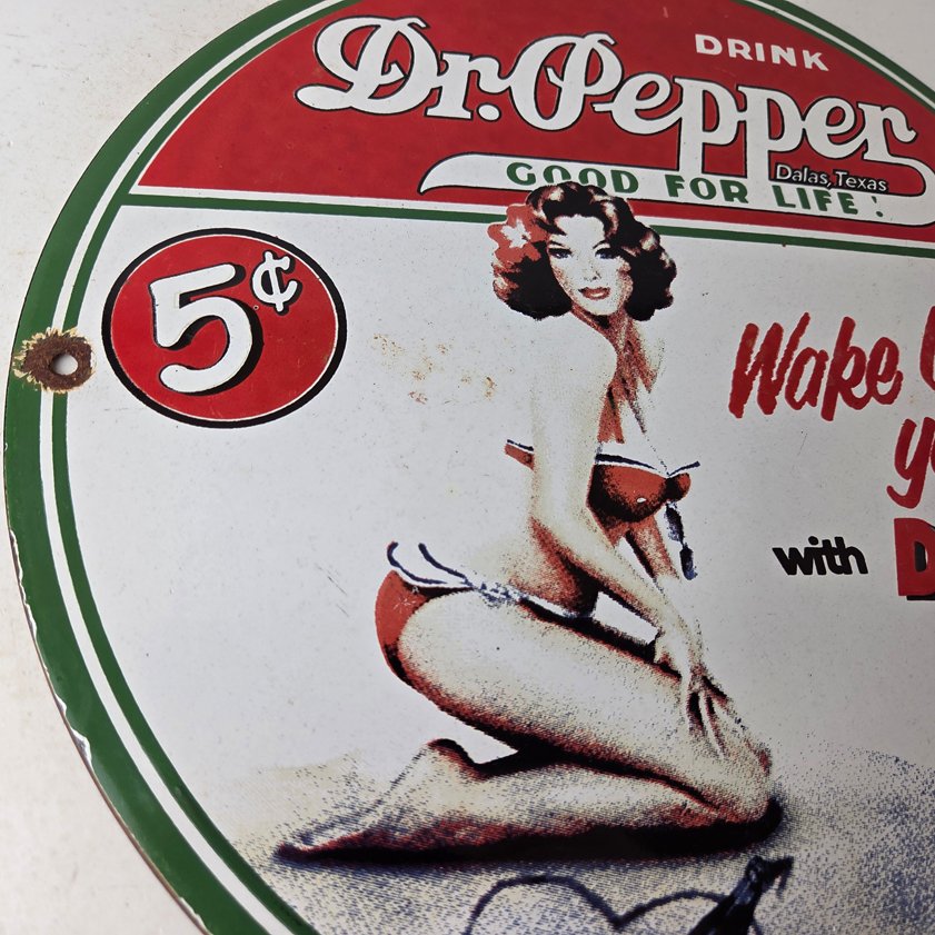 Vintage Dr Pepper Sign - Porcelain Cola Soda Beverage Gas Station Advertise Sign - Image 5