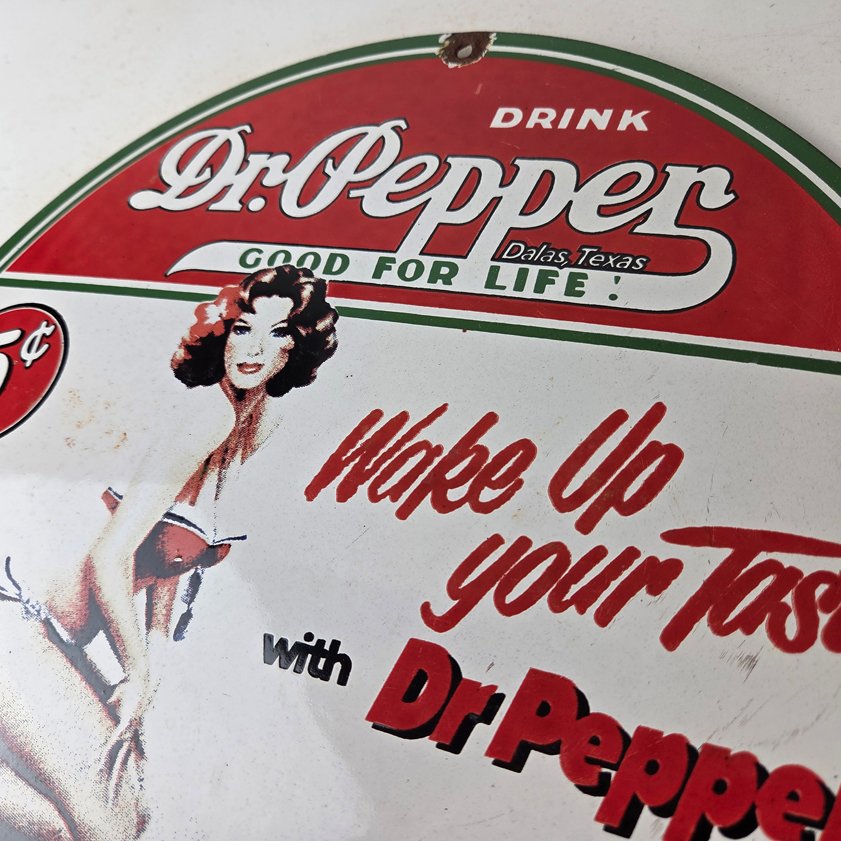 Vintage Dr Pepper Sign - Porcelain Cola Soda Beverage Gas Station Advertise Sign - Image 10