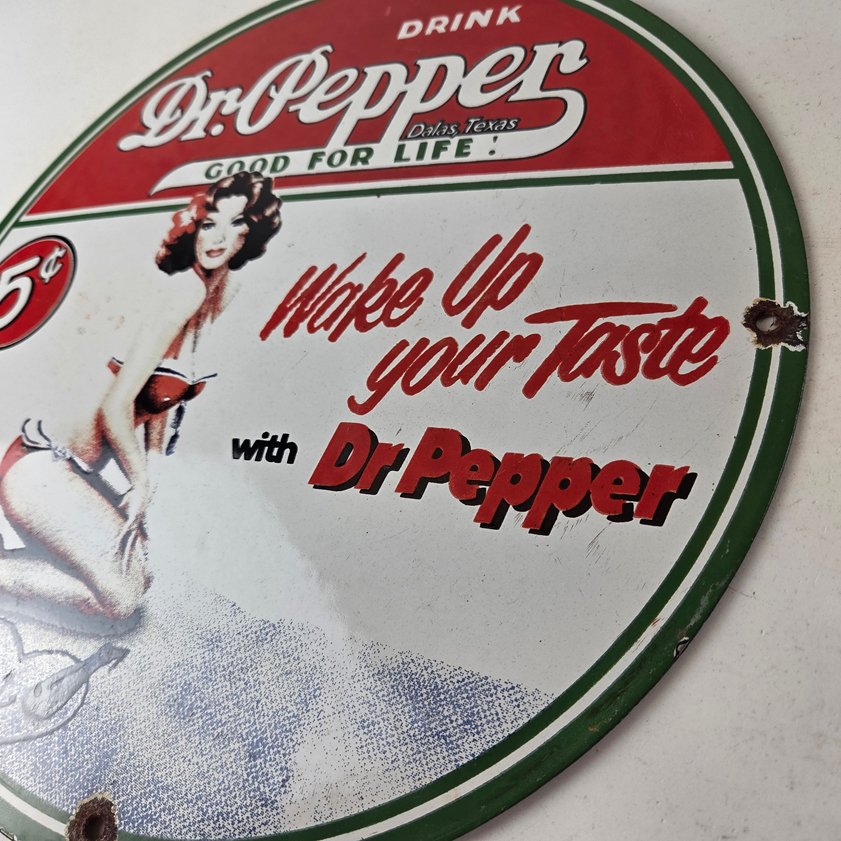 Vintage Dr Pepper Sign - Porcelain Cola Soda Beverage Gas Station Advertise Sign - Image 12