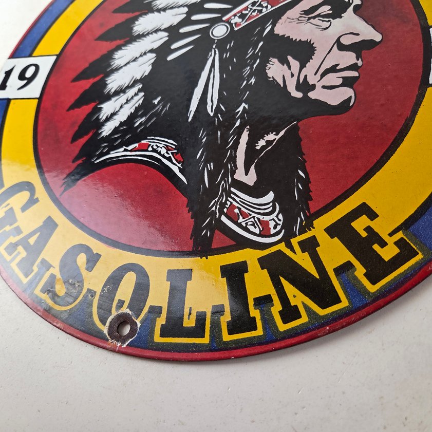 Vintage Mohawk Gasoline Sign - Gas Porcelain Service Native American Indian Sign - Image 7