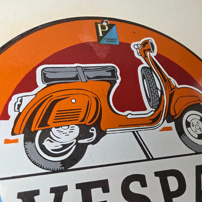 Vintage Vespa Sign - Gas Bike Motorcycle Pump Service Porcelain Sign - Image 4