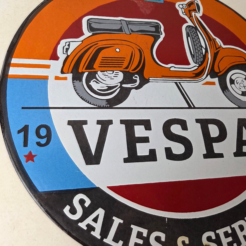 Vintage Vespa Sign - Gas Bike Motorcycle Pump Service Porcelain Sign - Image 5
