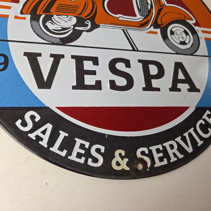 Vintage Vespa Sign - Gas Bike Motorcycle Pump Service Porcelain Sign - Image 6