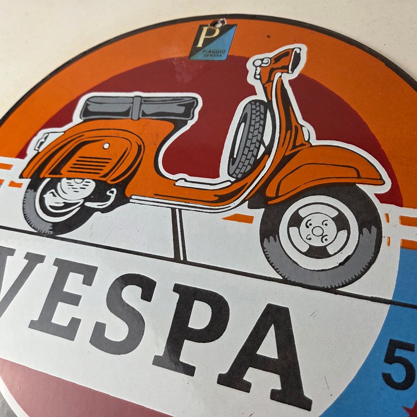 Vintage Vespa Sign - Gas Bike Motorcycle Pump Service Porcelain Sign - Image 11