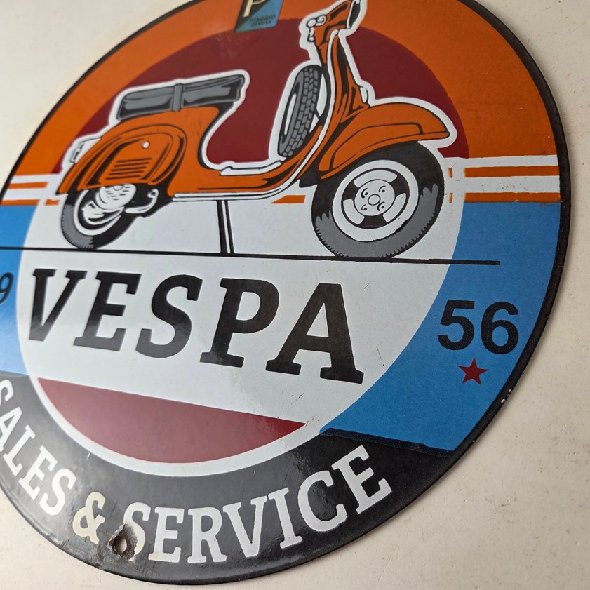Vintage Vespa Sign - Gas Bike Motorcycle Pump Service Porcelain Sign - Image 12