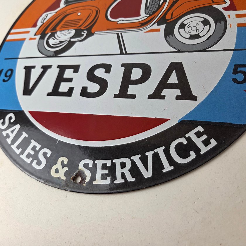 Vintage Vespa Sign - Gas Bike Motorcycle Pump Service Porcelain Sign - Image 13