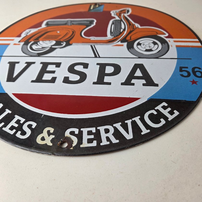 Vintage Vespa Sign - Gas Bike Motorcycle Pump Service Porcelain Sign - Image 10