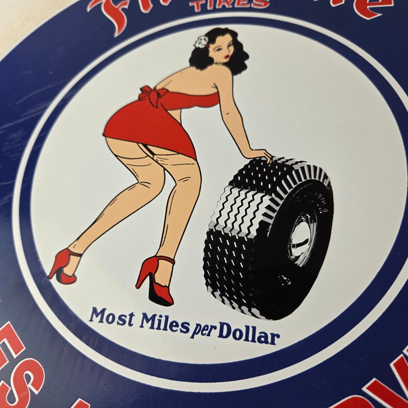 Vintage Firestone Tires Sign - Auto Tyres Sales Service Gas Pump Porcelain Sign - Image 3