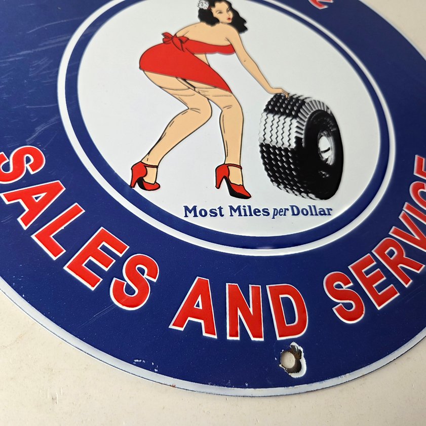 Vintage Firestone Tires Sign - Auto Tyres Sales Service Gas Pump Porcelain Sign - Image 10