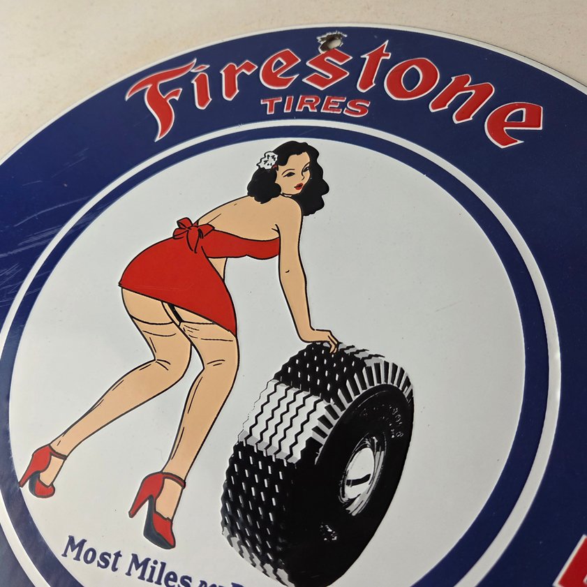 Vintage Firestone Tires Sign - Auto Tyres Sales Service Gas Pump Porcelain Sign - Image 11