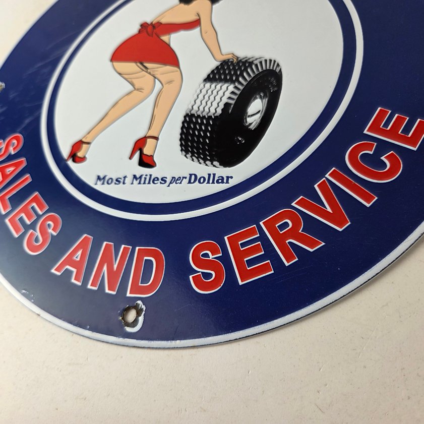 Vintage Firestone Tires Sign - Auto Tyres Sales Service Gas Pump Porcelain Sign - Image 13