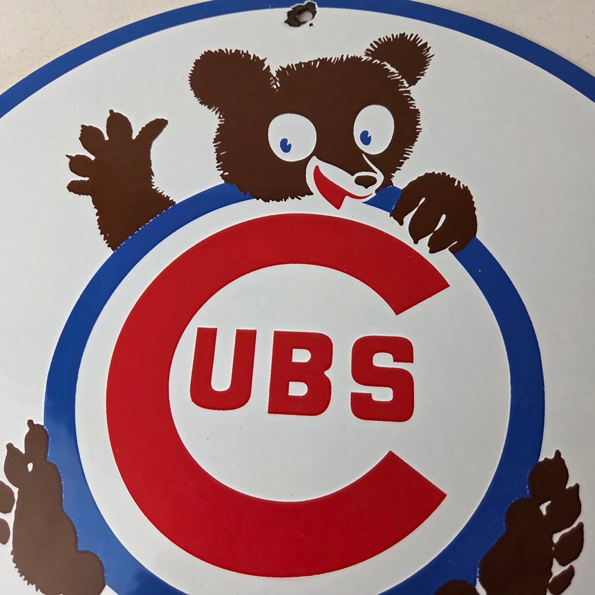 Vintage Cubs Wrigley Field Sign - MLB Baseball Stadium Porcelain Gas Sign - Image 2