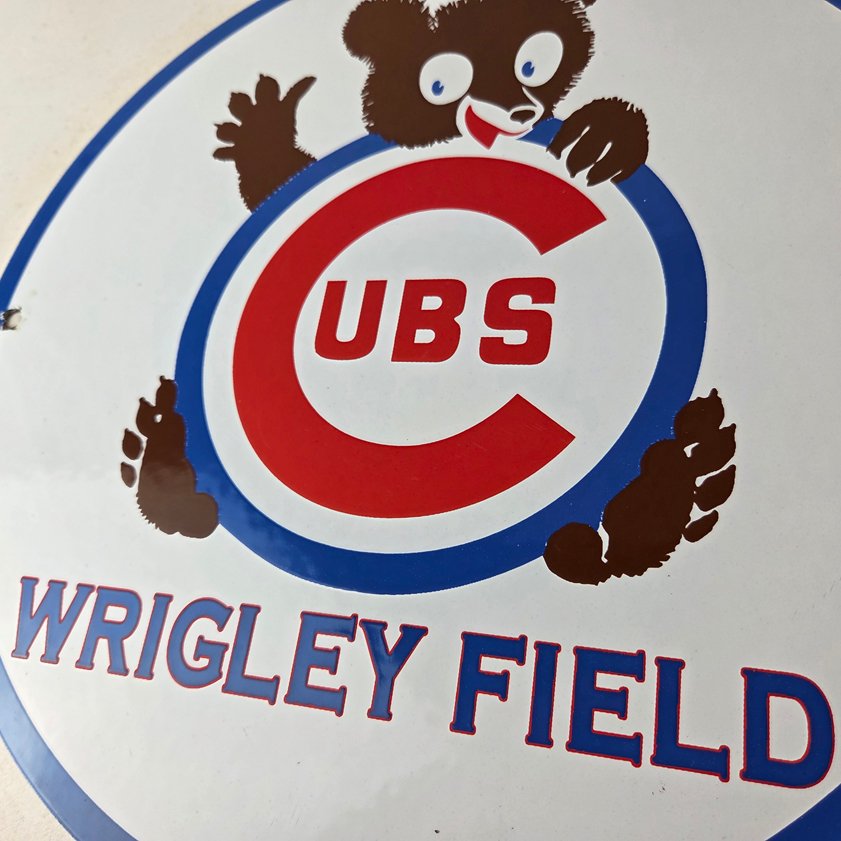 Vintage Cubs Wrigley Field Sign - MLB Baseball Stadium Porcelain Gas Sign - Image 3