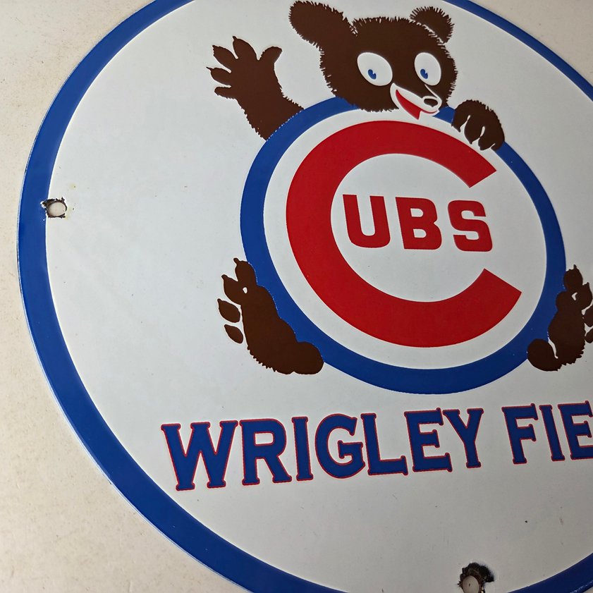 Vintage Cubs Wrigley Field Sign - MLB Baseball Stadium Porcelain Gas Sign - Image 5