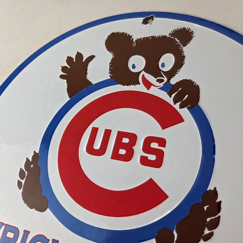 Vintage Cubs Wrigley Field Sign - MLB Baseball Stadium Porcelain Gas Sign - Image 11