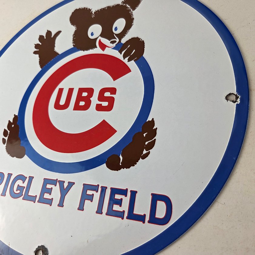 Vintage Cubs Wrigley Field Sign - MLB Baseball Stadium Porcelain Gas Sign - Image 12