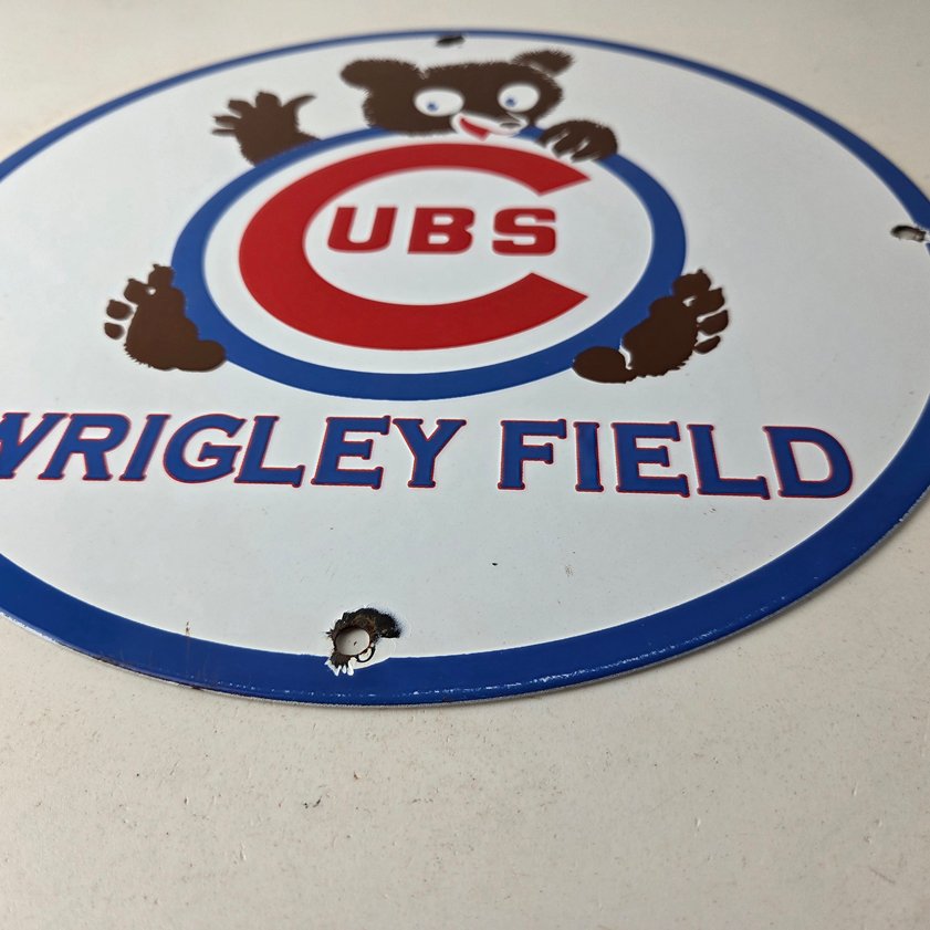 Vintage Cubs Wrigley Field Sign - MLB Baseball Stadium Porcelain Gas Sign - Image 9