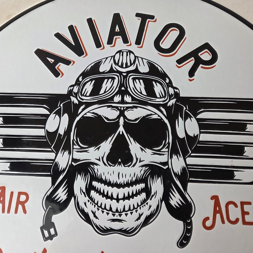 Vintage Air Ace Sign - Fly Aviation Aviator Skull Service Gas Porcelain Sign - Image 2