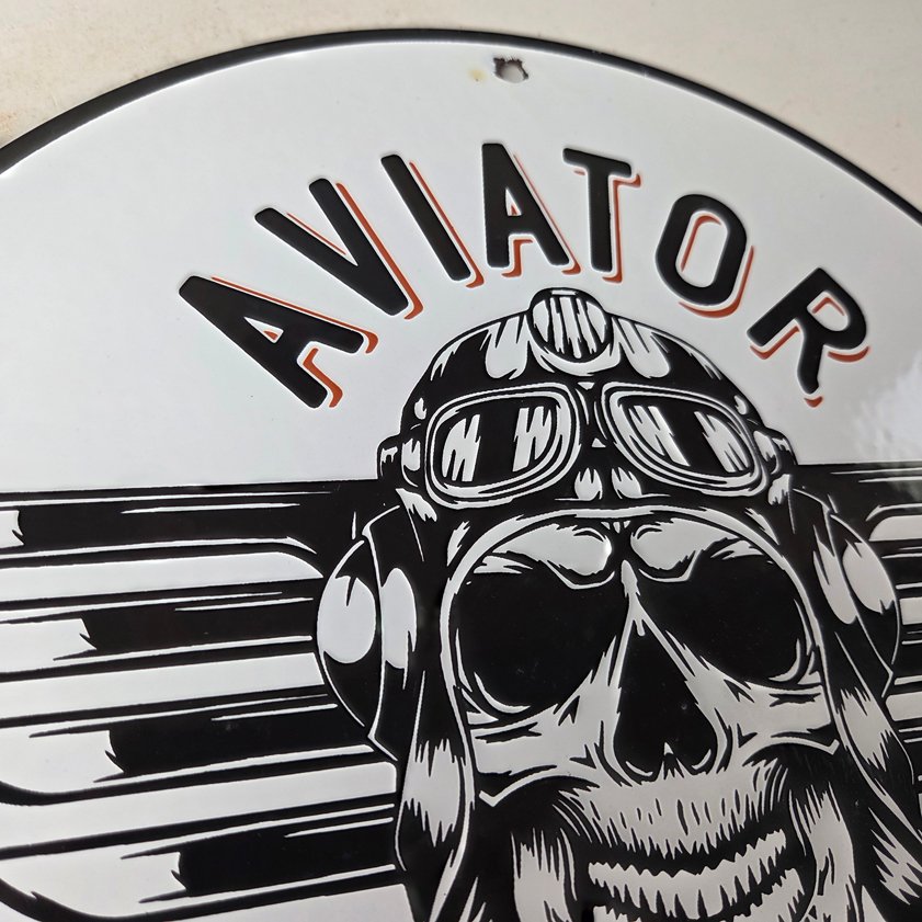 Vintage Air Ace Sign - Fly Aviation Aviator Skull Service Gas Porcelain Sign - Image 4