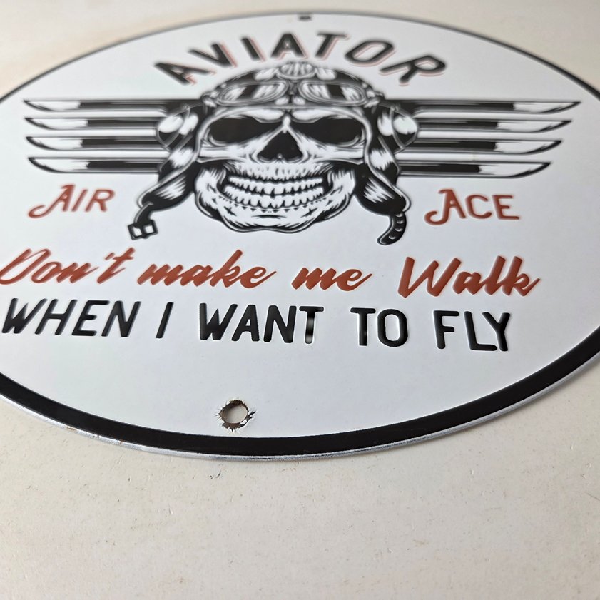 Vintage Air Ace Sign - Fly Aviation Aviator Skull Service Gas Porcelain Sign - Image 8