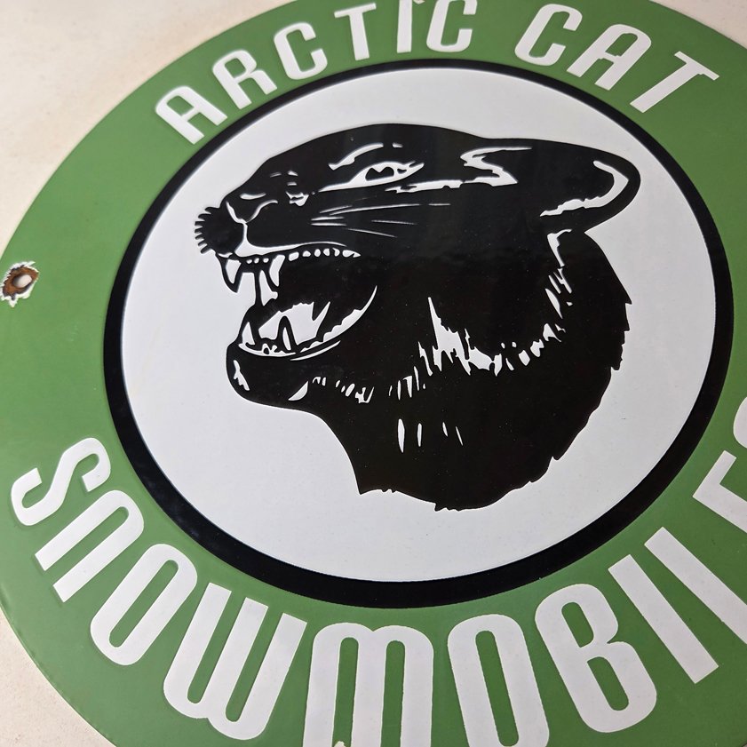 Vintage Arctic Cat Snowmobiles Sign - Sales Winter Sled Porcelain Gas Pump Sign - Image 3