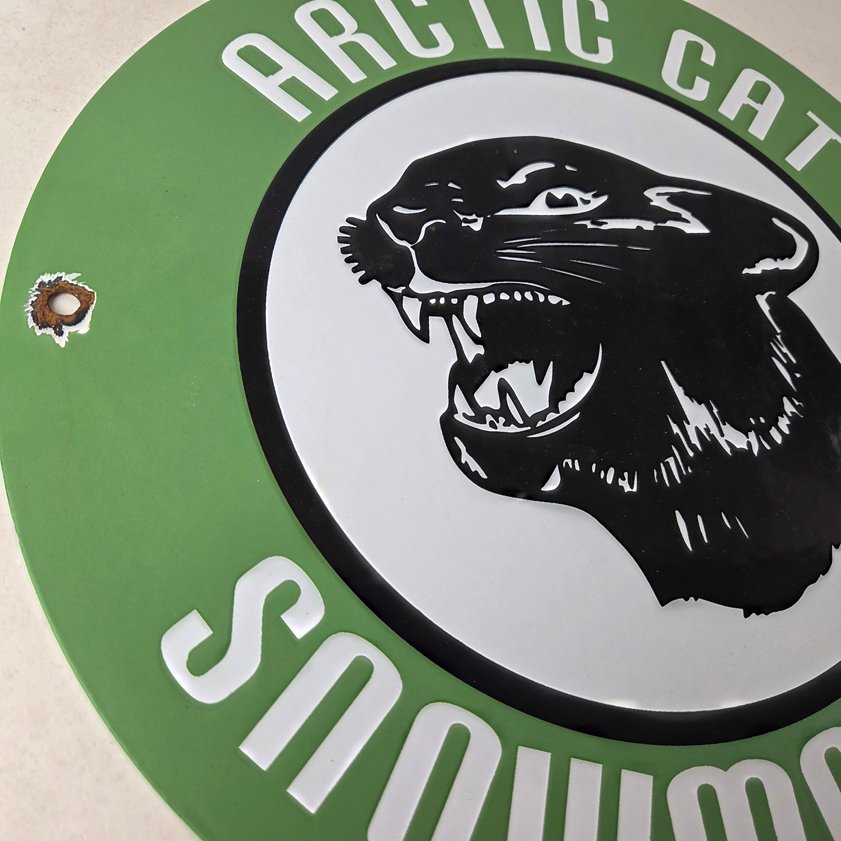 Vintage Arctic Cat Snowmobiles Sign - Sales Winter Sled Porcelain Gas Pump Sign - Image 5