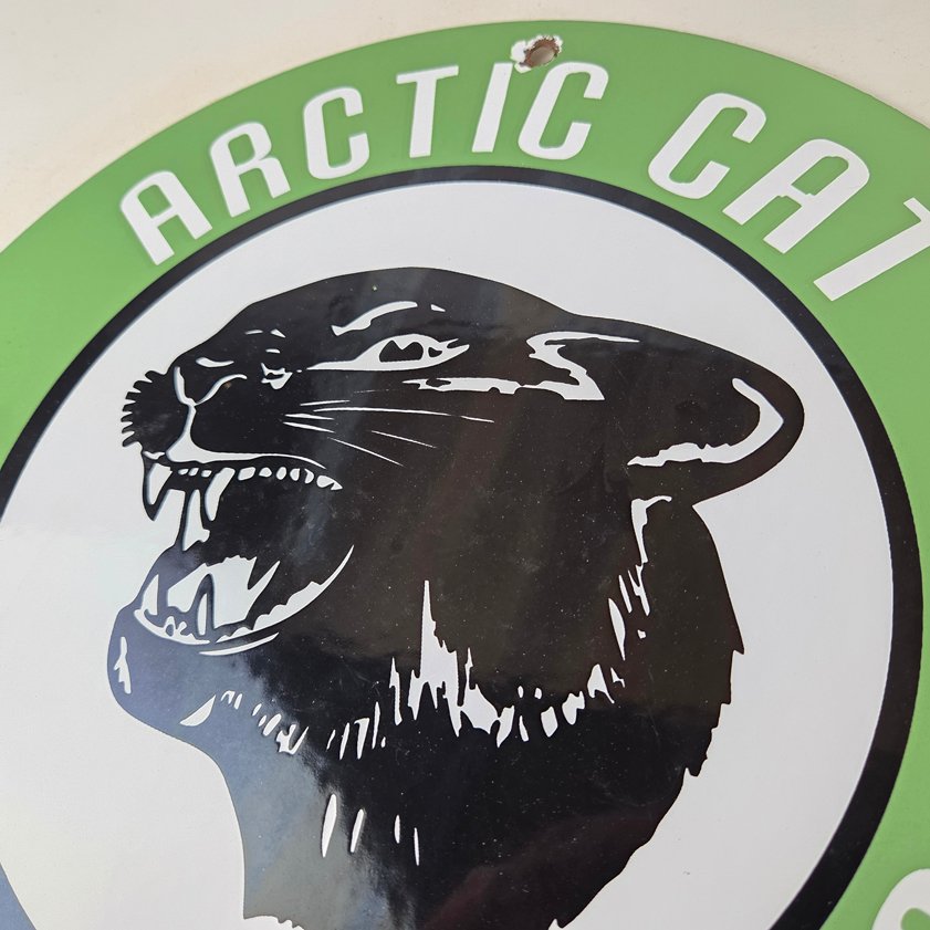 Vintage Arctic Cat Snowmobiles Sign - Sales Winter Sled Porcelain Gas Pump Sign - Image 11