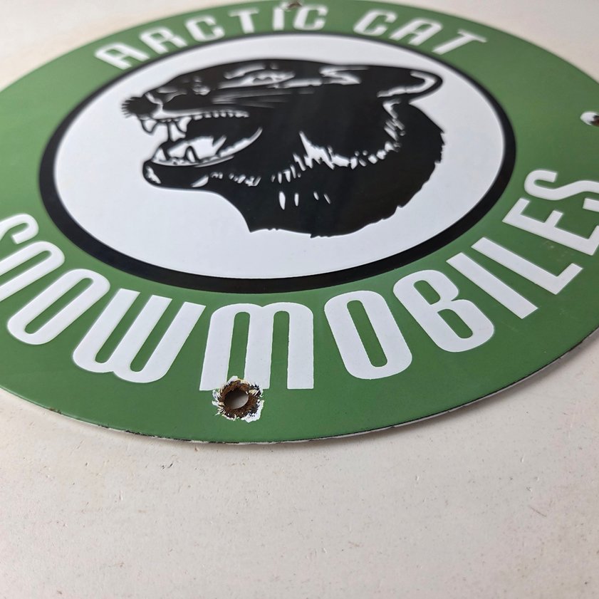 Vintage Arctic Cat Snowmobiles Sign - Sales Winter Sled Porcelain Gas Pump Sign - Image 10