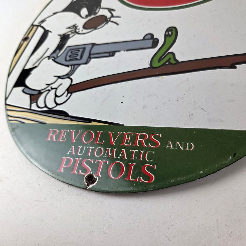 Vintage Colt Firearms Sign - Cat Revolver Gun Shop Ammo Porcelain Gas Pump Sign - Image 13