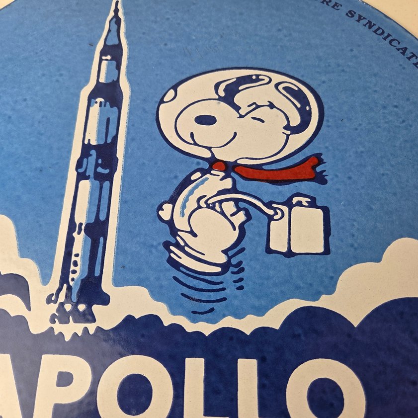 Vintage NASA Apollo Sign - Space Shuttle Snoopy Astronaut Porcelain Gas Sign - Image 2