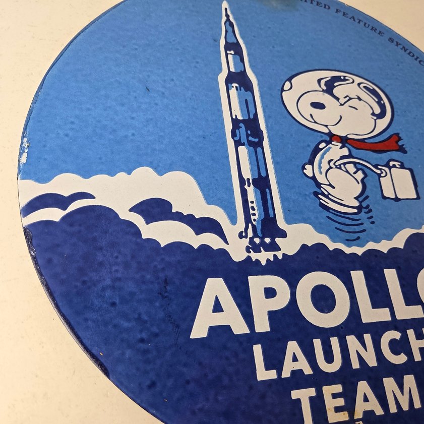Vintage NASA Apollo Sign - Space Shuttle Snoopy Astronaut Porcelain Gas Sign - Image 5