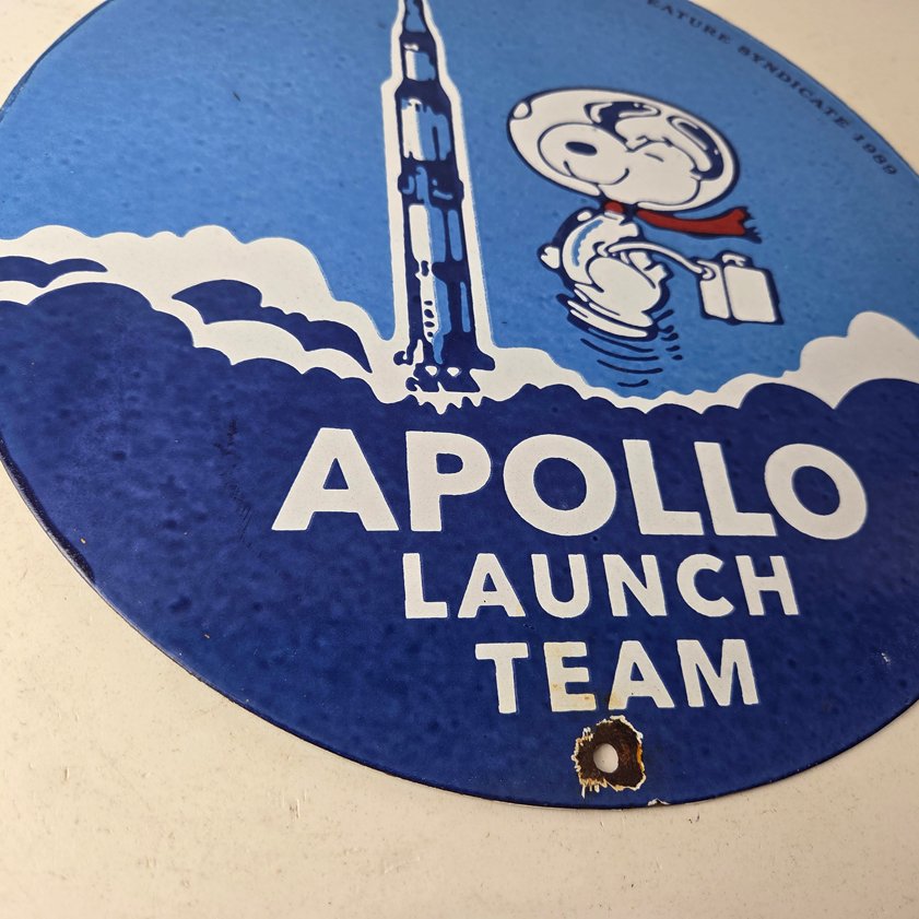 Vintage NASA Apollo Sign - Space Shuttle Snoopy Astronaut Porcelain Gas Sign - Image 10