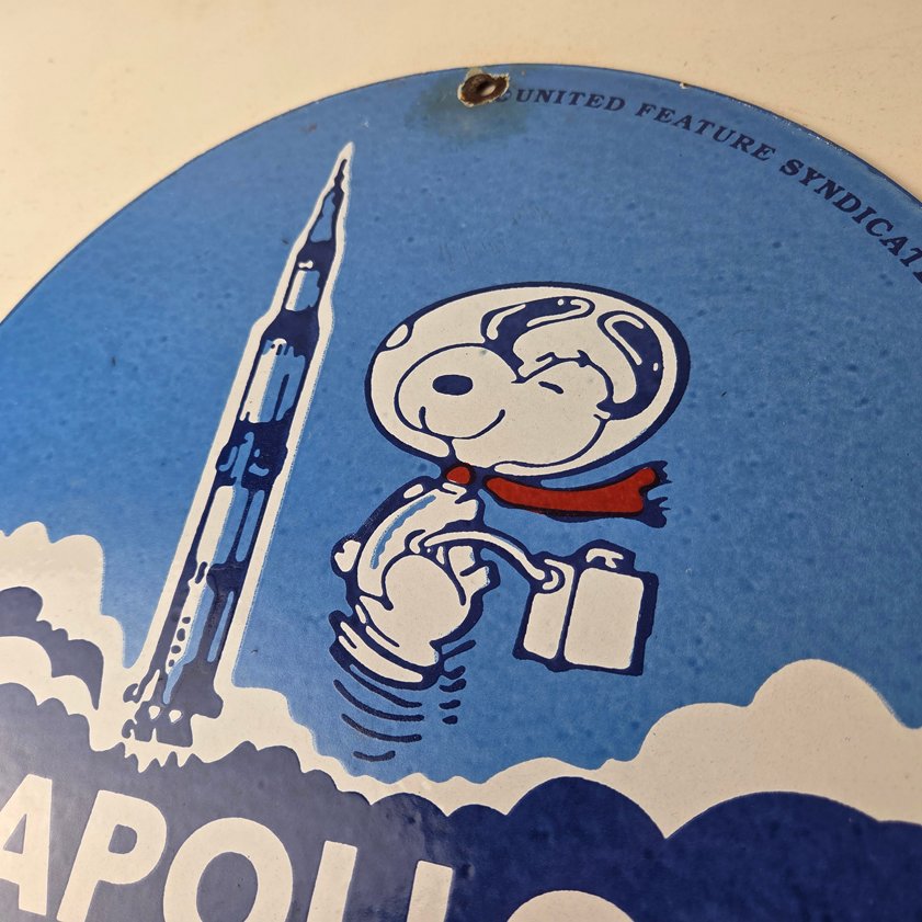 Vintage NASA Apollo Sign - Space Shuttle Snoopy Astronaut Porcelain Gas Sign - Image 11