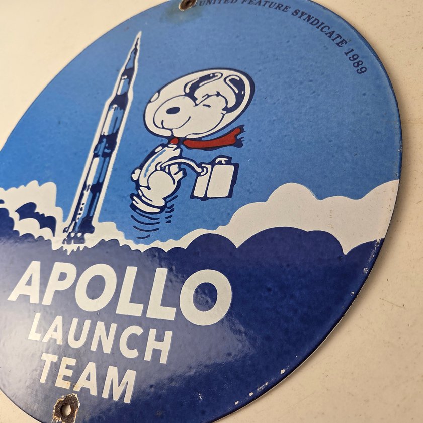 Vintage NASA Apollo Sign - Space Shuttle Snoopy Astronaut Porcelain Gas Sign - Image 12