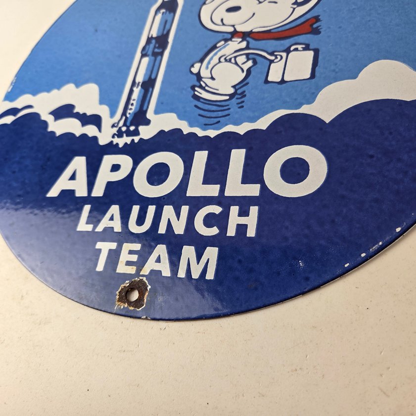 Vintage NASA Apollo Sign - Space Shuttle Snoopy Astronaut Porcelain Gas Sign - Image 13