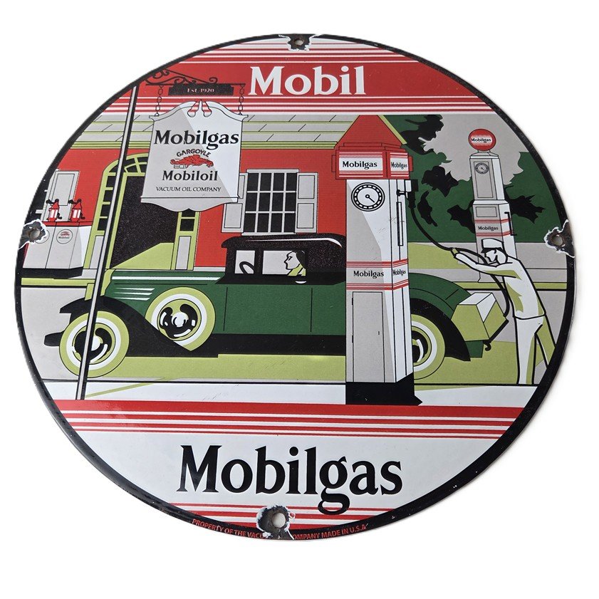 Vintage Mobilgas Sign - Gargoyle Mobil Filling Station Porcelain Gas Pump Sign
