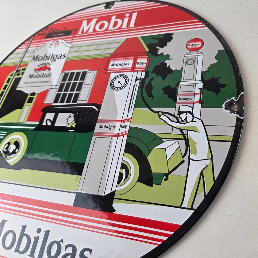 Vintage Mobilgas Sign - Gargoyle Mobil Filling Station Porcelain Gas Pump Sign - Image 12