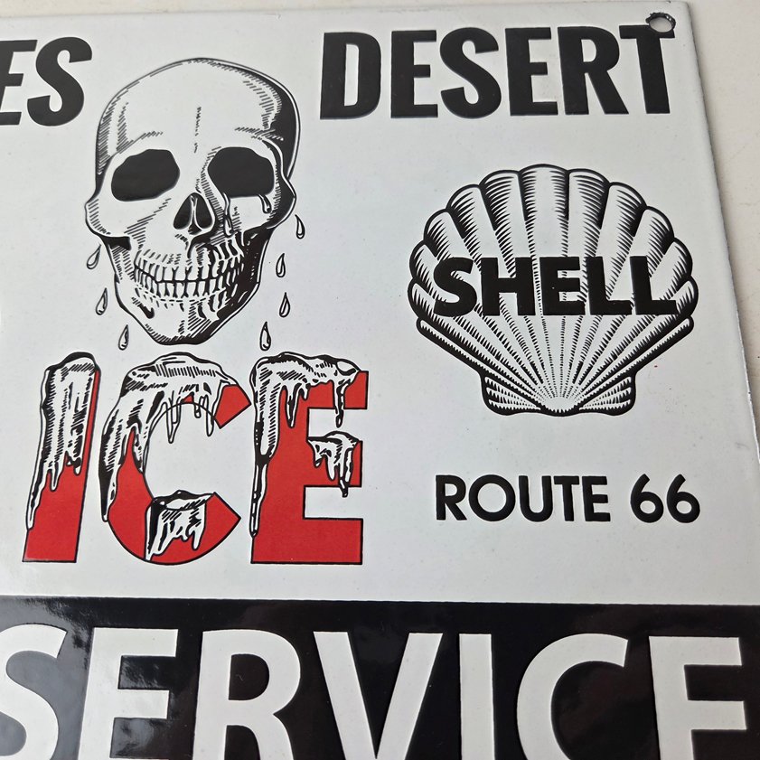 Vintage Shell Gasoline Sign - Route 66 Beer Ammo Ice Desert Pump Porcelain Sign - Image 2