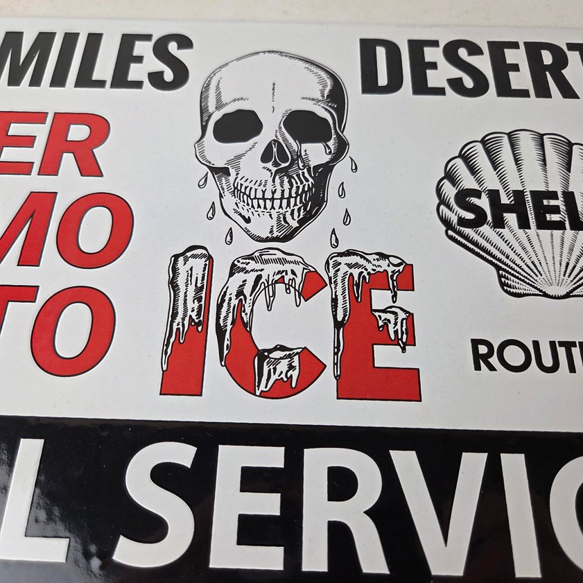 Vintage Shell Gasoline Sign - Route 66 Beer Ammo Ice Desert Pump Porcelain Sign - Image 3