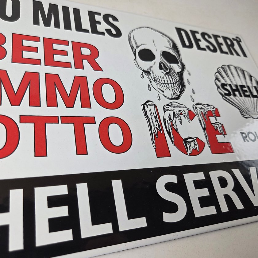 Vintage Shell Gasoline Sign - Route 66 Beer Ammo Ice Desert Pump Porcelain Sign - Image 6