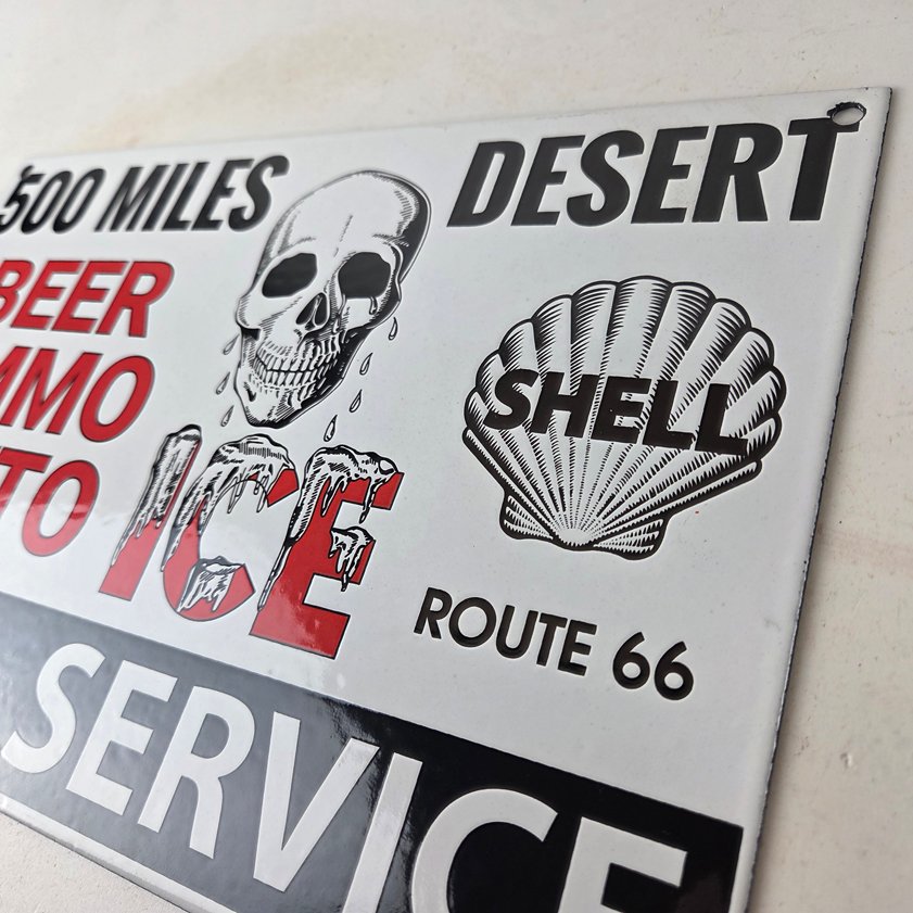 Vintage Shell Gasoline Sign - Route 66 Beer Ammo Ice Desert Pump Porcelain Sign - Image 11