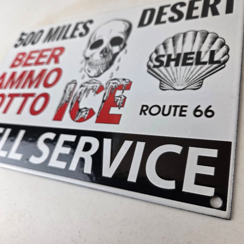 Vintage Shell Gasoline Sign - Route 66 Beer Ammo Ice Desert Pump Porcelain Sign - Image 12