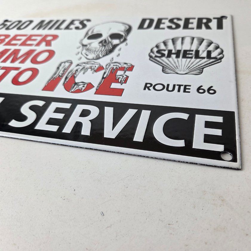 Vintage Shell Gasoline Sign - Route 66 Beer Ammo Ice Desert Pump Porcelain Sign - Image 10