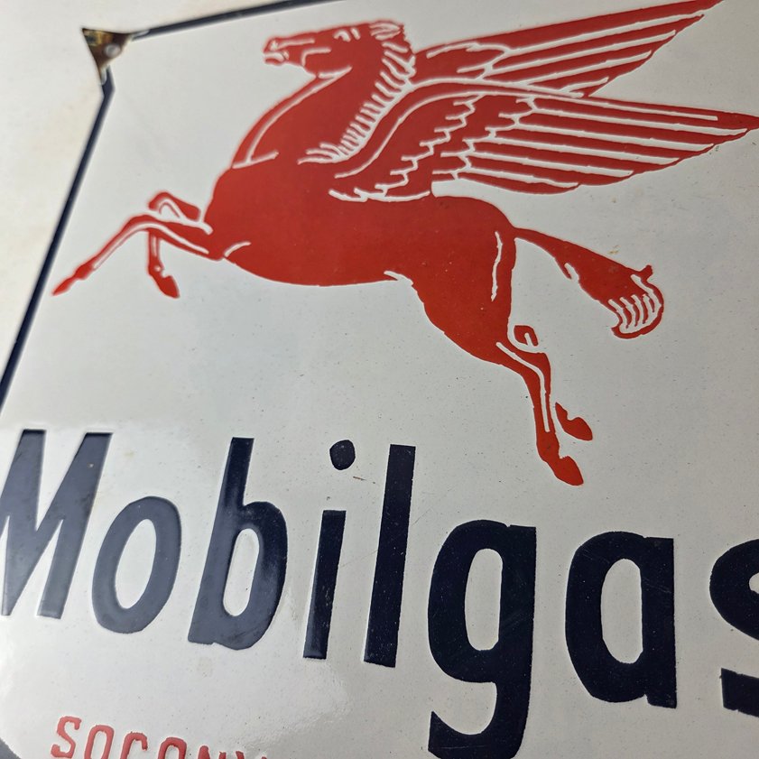 Vintage Mobilgas Sign - Gasoline Advertising Gas Pump Station Porcelain Sign - Image 3