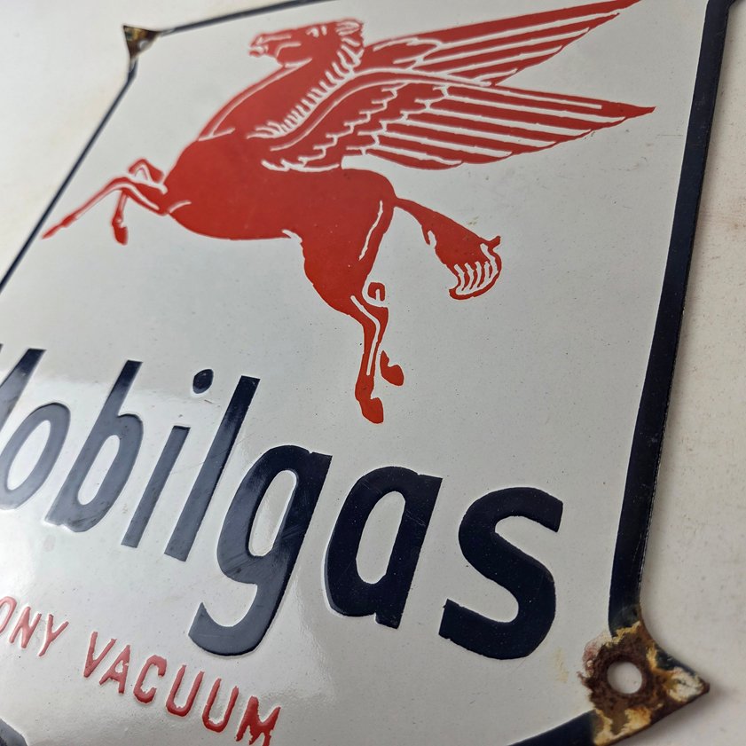 Vintage Mobilgas Sign - Gasoline Advertising Gas Pump Station Porcelain Sign - Image 12